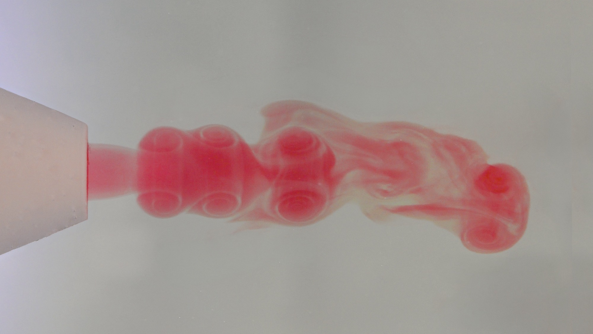 Dyed jet flow showing vortex ring formation and breakdown